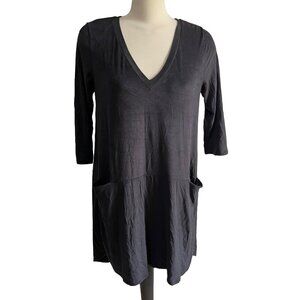 Peach Love Faux Suede Black Dress Sz Medium Womens 3/4 Sleeve Knee Length Pocket